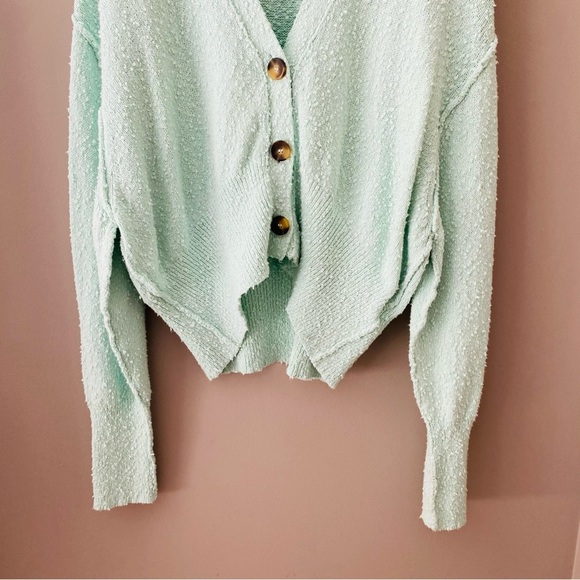 Free People Button Up Cardigan Teal Sz XS - Picture 3 of 8